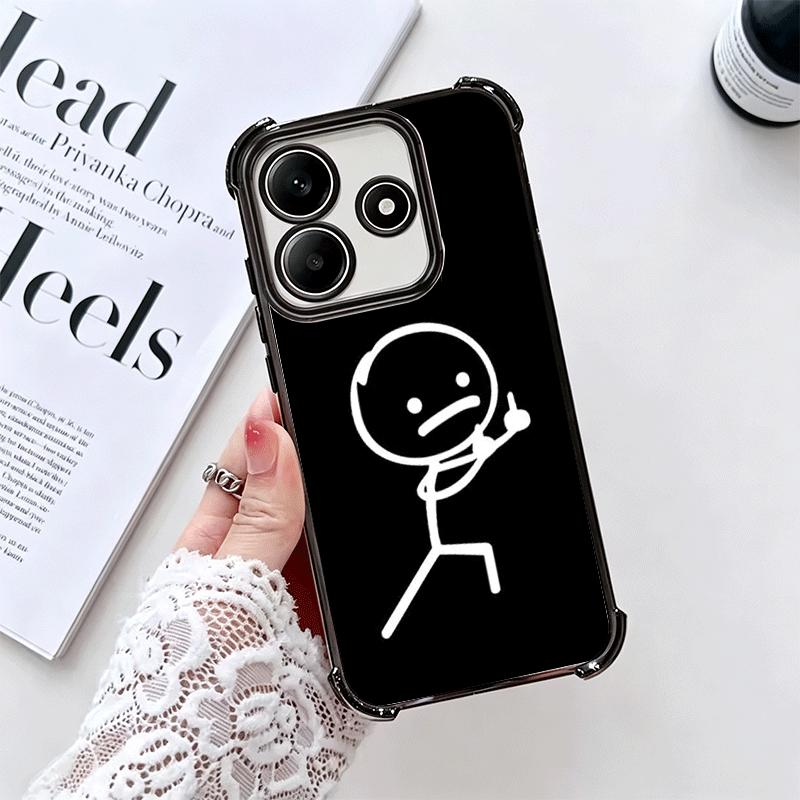 Funny Stickman Matchman Plating Phone Case For Xiaomi Redmi Note 14 15 Pro Plus 13 12 11 11S 11T 10 9S 9 5G Anti-Fall Airabag Co