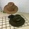 New European and American top hat gentleman's hat flat brim solid color hat retro jazz hat panama belt top hat