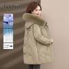 Women's Mid-Length Duck Down Winter Coat with Fur Collar