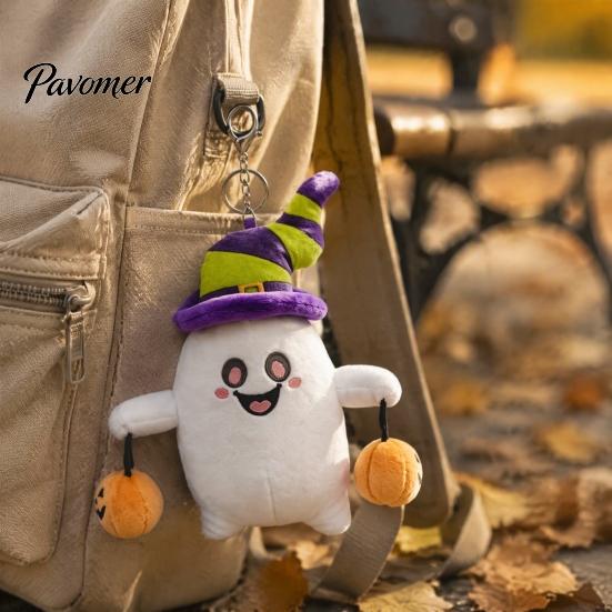 Soft Skin Friendly Plush Toy Halloween Ghost Keychain, Cute Spooky Stuffed Pendant for Backpack Small Plushie with Metal Keychain Keys, Mini Doll Bag