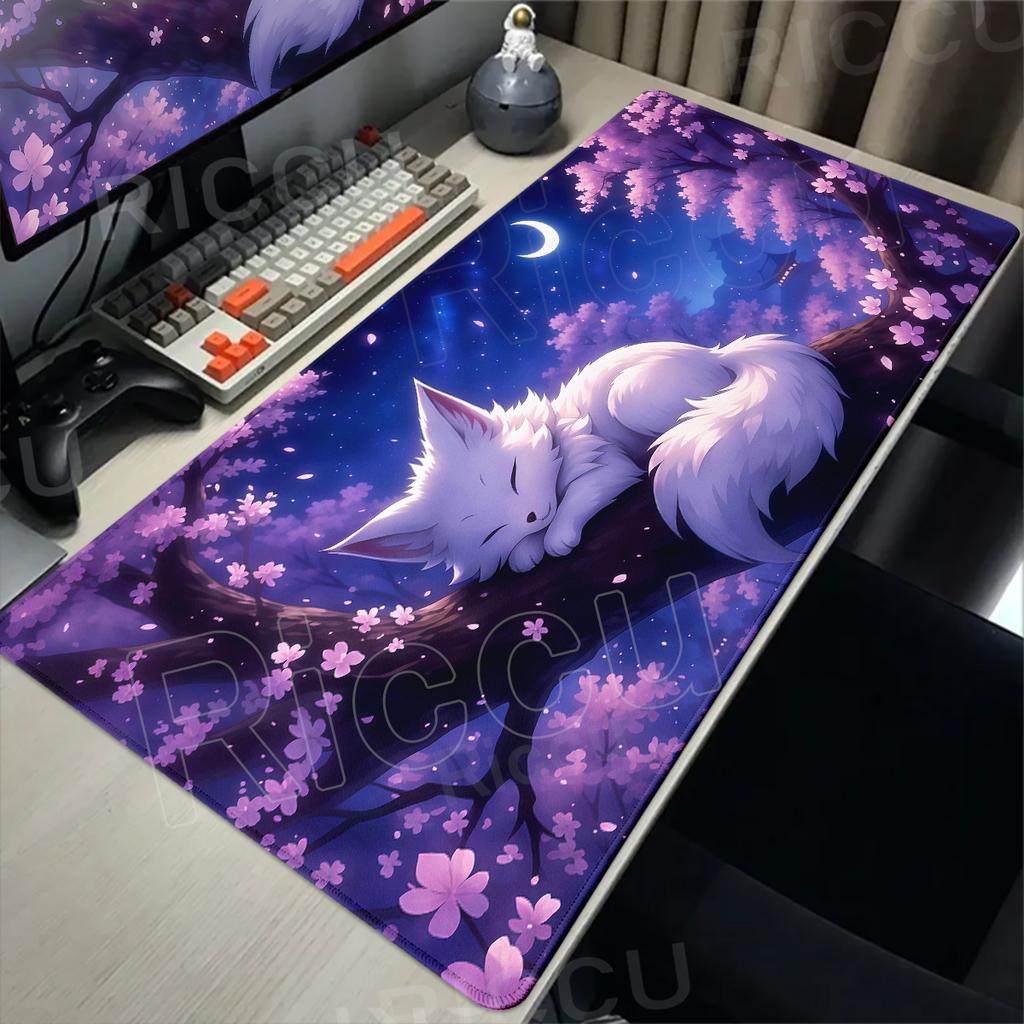 White Fox Mouse Mat Anime Kawaii Cute Mousepad Rubber Gaming Keyboard Table Pad Large Size Office PC Cabinet Desk Mats Playpad