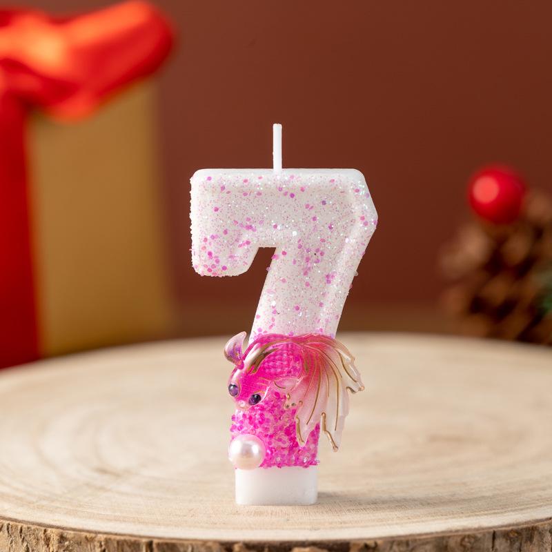 Gradient Pink & Purple Goldfish Birthday Number Candles | Handmade Cake Decoration for First Birthday Celebration (Numbers 0-9)