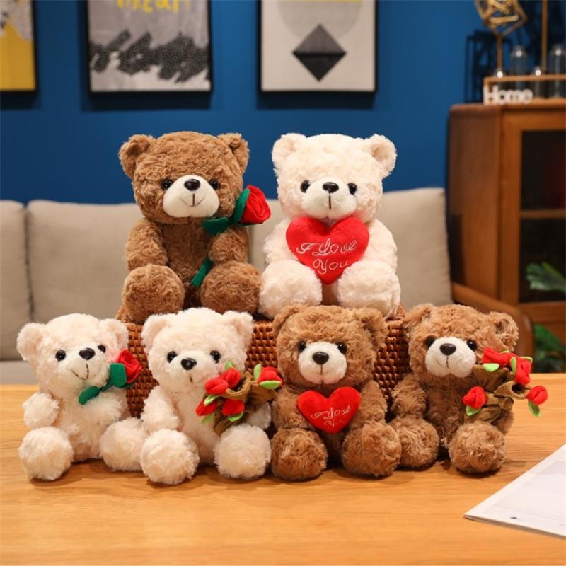 Cartoon Niedlicher sitzender Bär Plüschtier Kuscheltier Valentinstag Rose Herz Tier Bär Puppe Freundin Geburtstagsgeschenk
