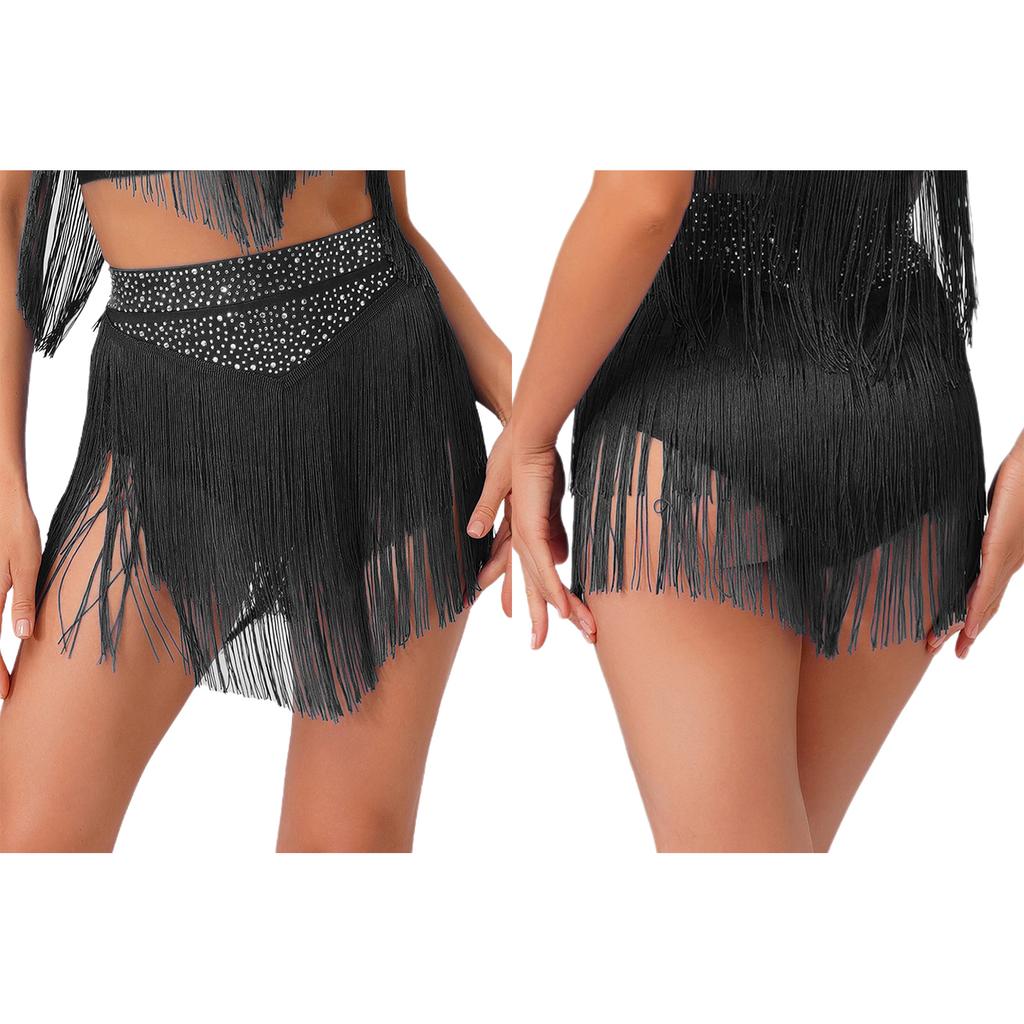 Salsa Latinamerikansk Dansprestation Kjold för Kvinnor S-XXL - Elastisk Midja Lager med Tofsar Tävlingsdräkt