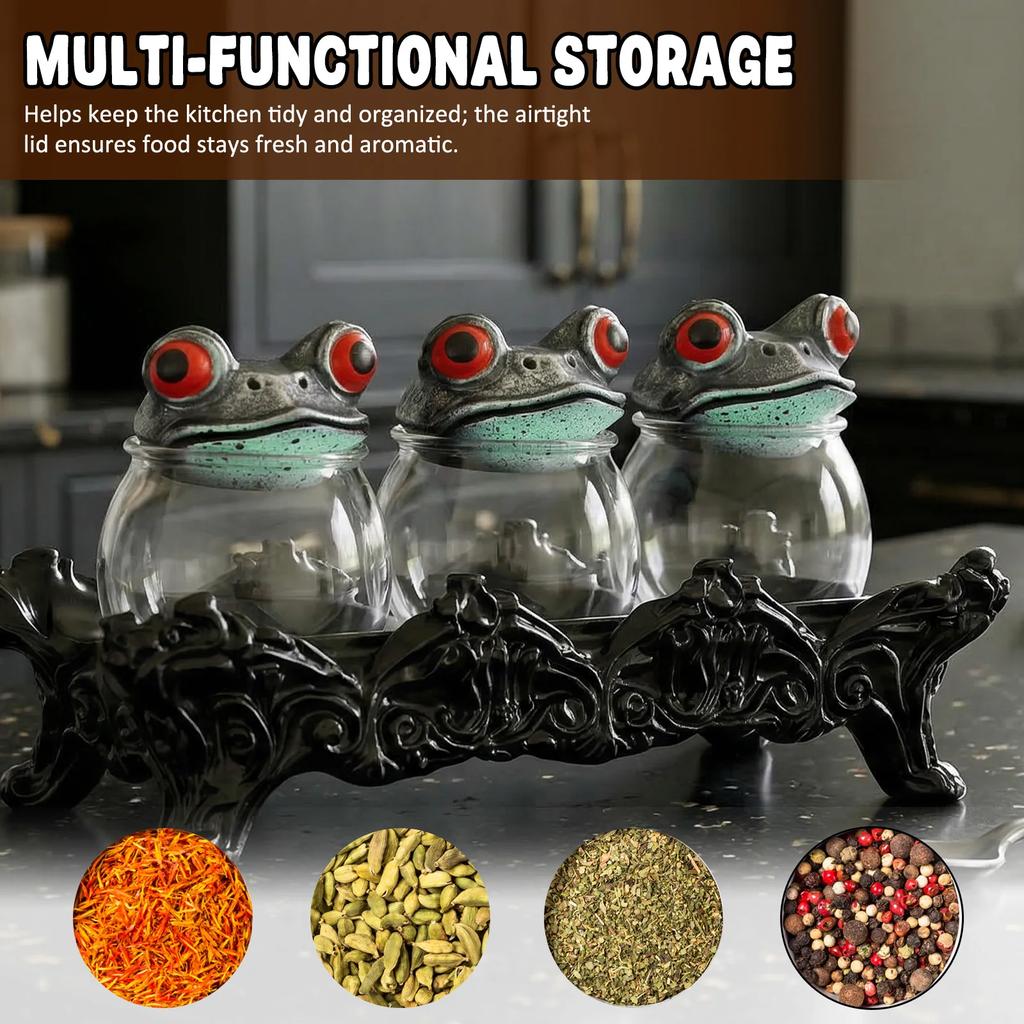 Witchy Frog Apothecary Spice Jars Clear Seasoning Jars Gothic Style Salt Sugar Pepper Canister Containers With Lids For Kitchen