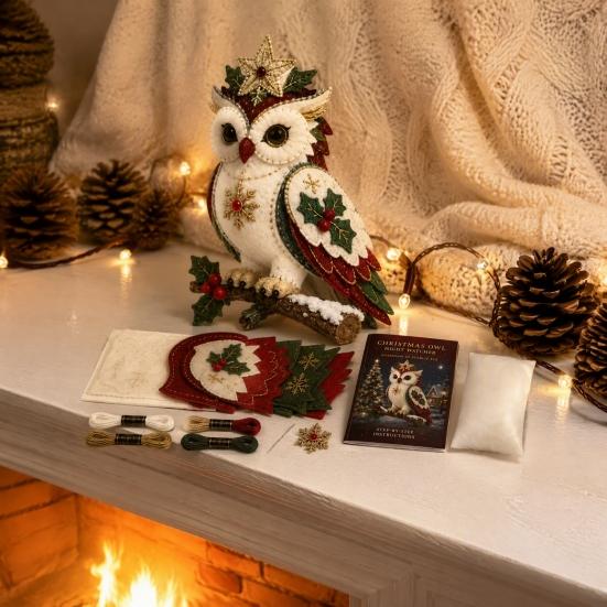Layered Fabric Sewing Patterns Christmas Animals Patchwork Kit for Adults Beginners, DIY Holiday Textile Art Kits Craft Set Home Decoration, Handmade