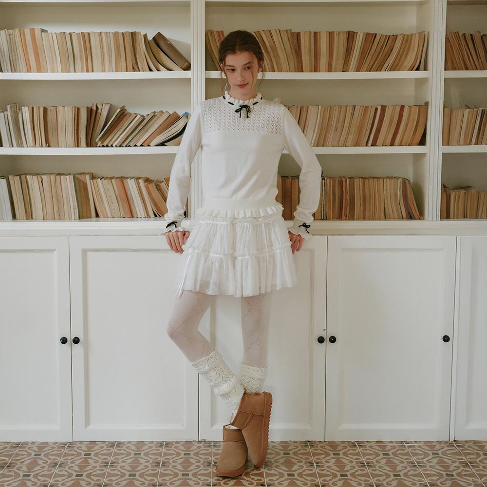 CEST MOIDEW Cest_Line Ribbon Ruffle Knit Top