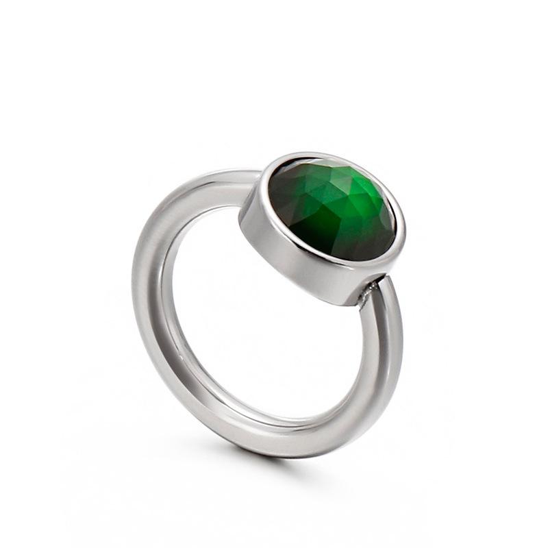 Korean Titanium Steel Crystal Multi-Color Cat's Eye Stone Ring