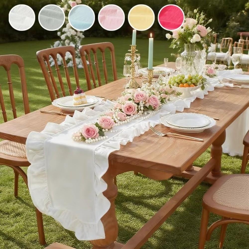 Solid Color Ruffled Edge Table Runner Rustic Style Tables Cover Dinning Table Runner  Kitchen Decor