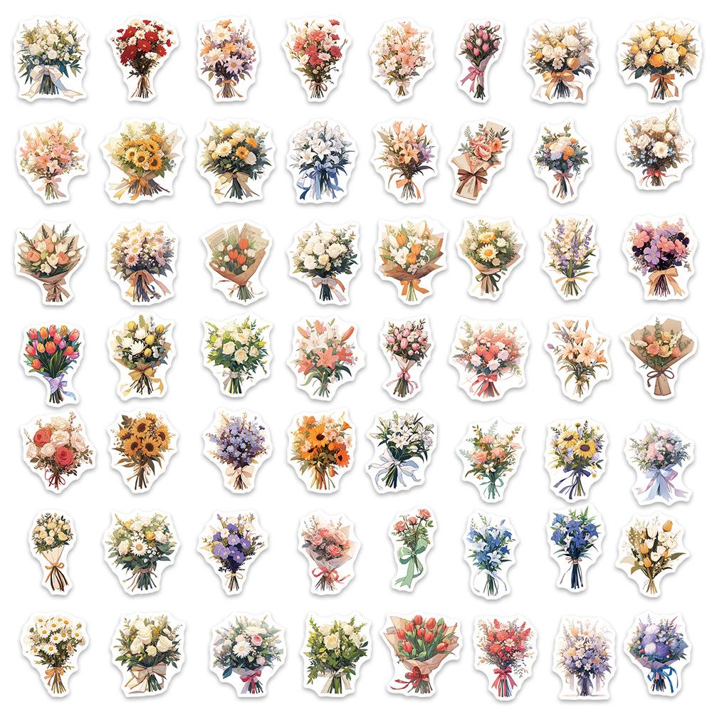 60 Cartoon Advertisement White Bouquet Graffiti Stickers Personalized Decorative Guitar Notebook Suitcase DIY Waterproof Stickers