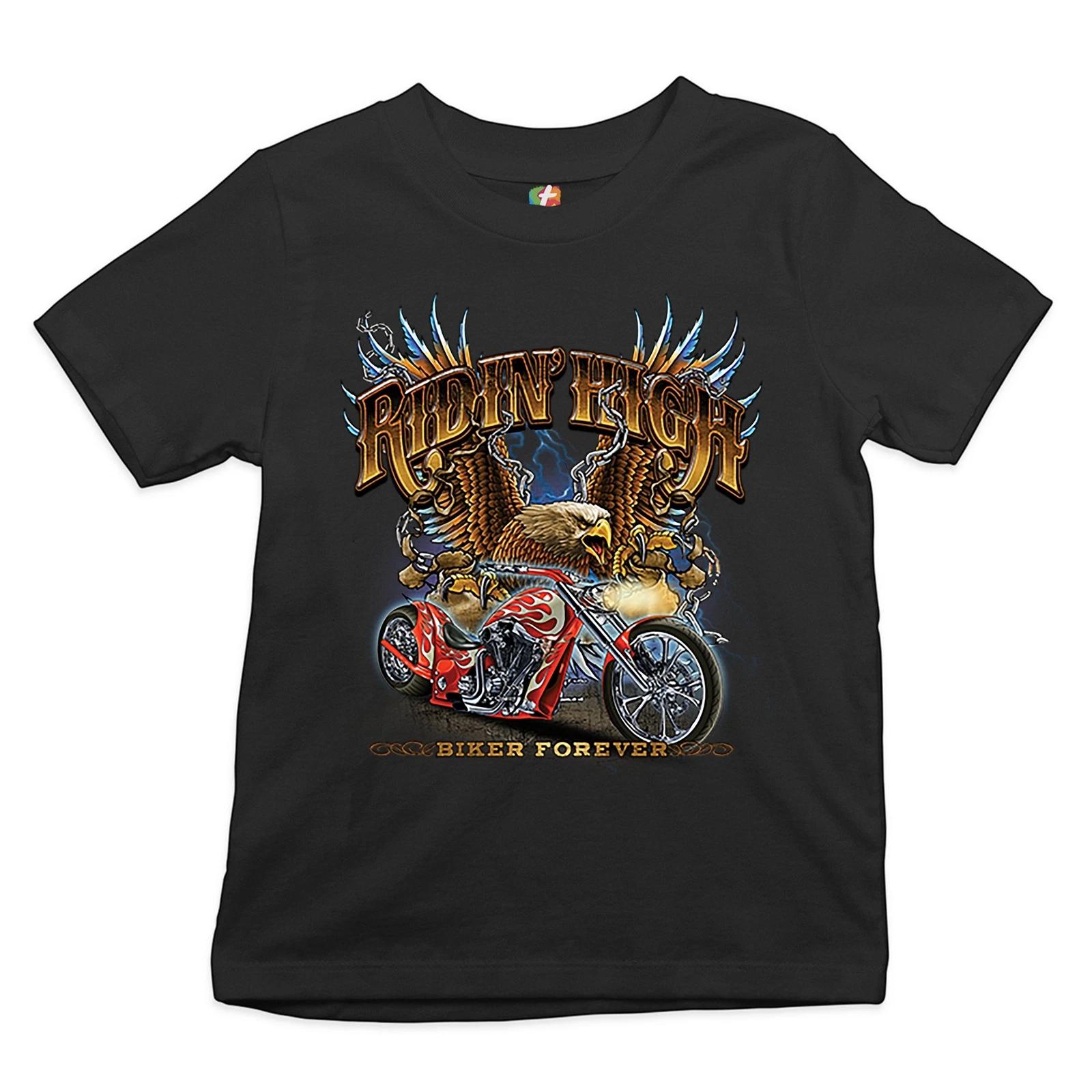 Ridin  High Youth kids boys T-Shirt Biker Forever Chopper Rider American Eagle Kids 100
