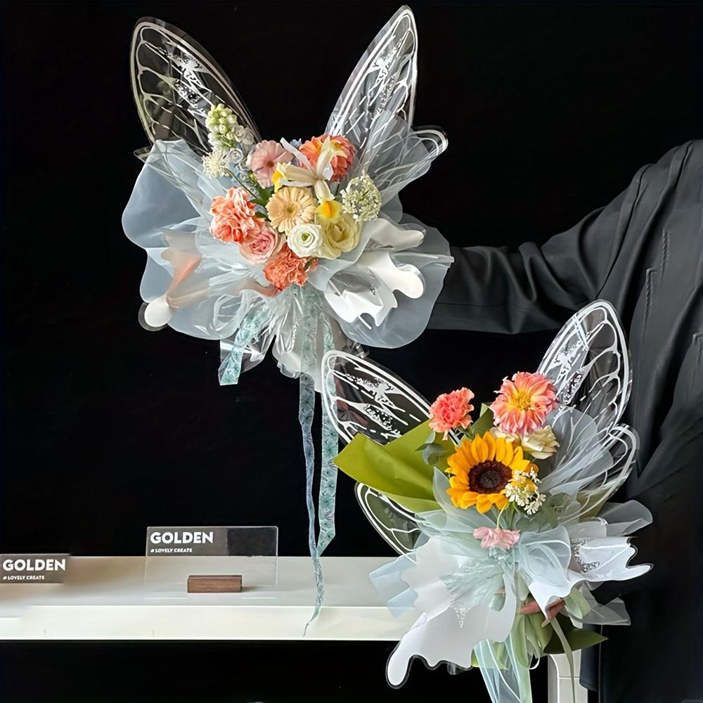 20Sets/40Sheets of Floral Wrapping Paper with Crystal Butterfly Patterns,Waterproof DIY Materials for Valentine'S Day flower box