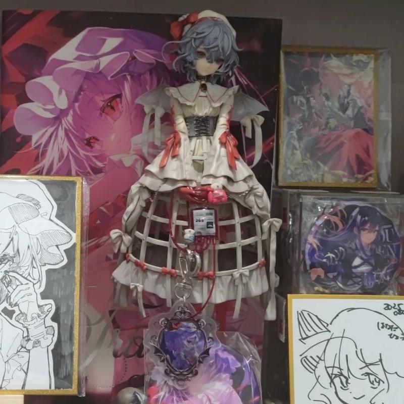 Touhou Project Remilia Scarlet Anime Figure Short Hair Bat Wing Vampire Girl Statue With Blood Bag Desktop Decor For Collectors