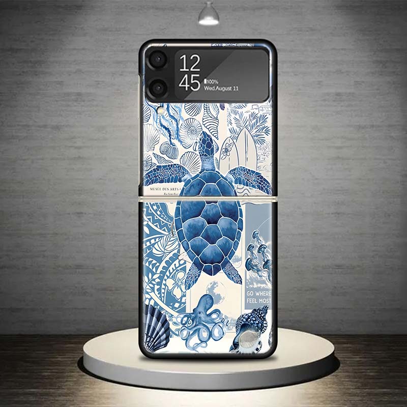 Ocean Starfish Sea Turtle Shark Phone Case For Samsung Galaxy Z Flip 7 6 5 4 3 5G Shockproof Cover Z Flip7 Flip6 ZFlip5 Flip3 Fl