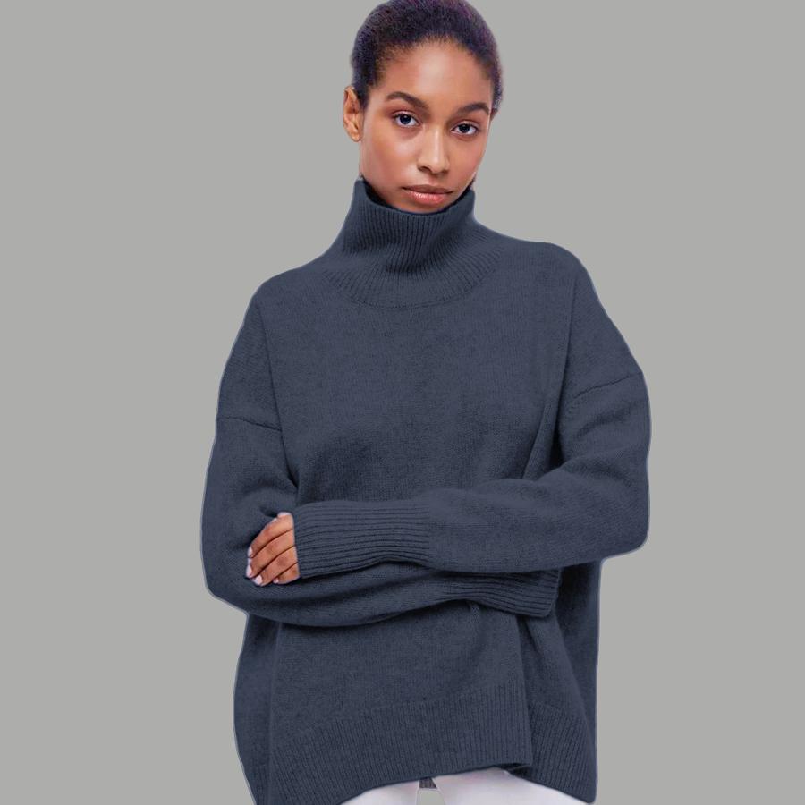 

Women s High Neck Sweater Loose Knit Pullover Coat for Fall/Winter XL синьо сірого кольору