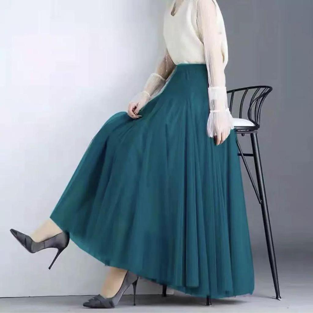 2025 High-Waist A-Line Mesh Skirt: Three-Layer Pleated Fairy Skirt for Spring & Autumn