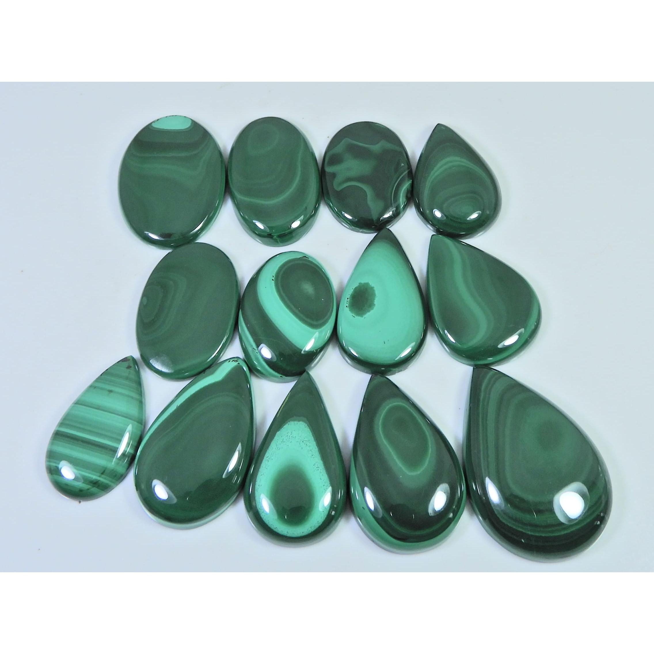 258Cts. Natural Malachite Pear Shape Cabochon Loose Gemstone 13Pcs Lot C-2113