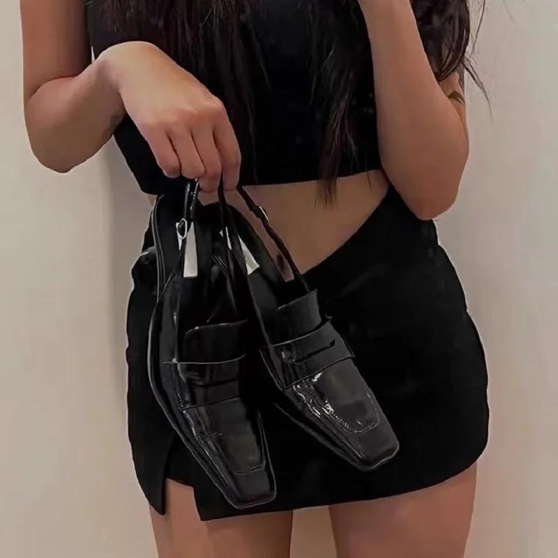 Kitten Heel Slippers Slim Heels Square Toe High Heels Shoes French Baotou Sandals Women's 2025 New Summer Fashion Women Sandals