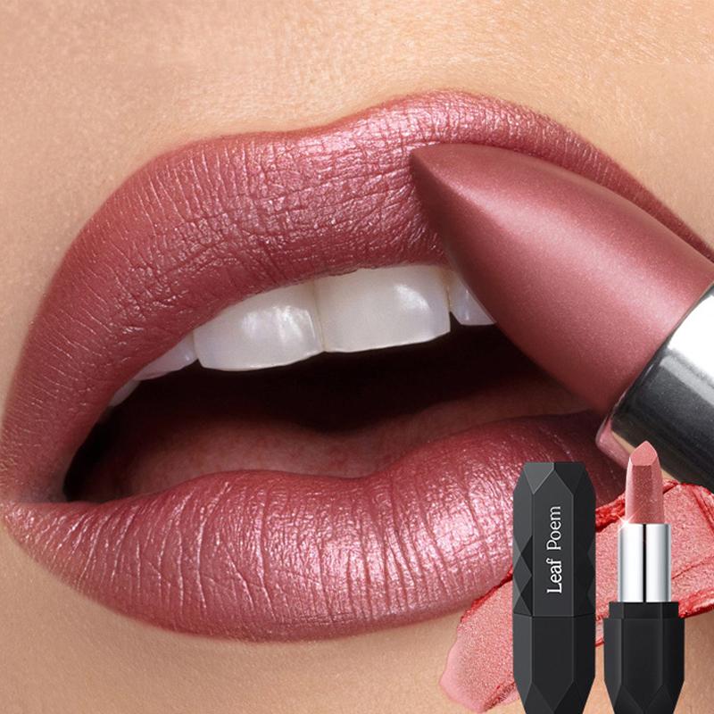 Nude Pink Pearlescent Glitter Matte Lipstick Metallic Waterproof Long Lasting Rose Pink Shimmer Diamond Lipstick Makeup Cosmetic