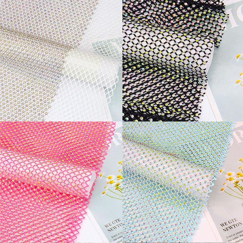 Tessuto a Rete Strass Cristallo Bling Lucido Elastico Scintillante Rete Traforata 1*5M Tessuto Fai da Te Abiti Borsa Creazione Decorazioni per Feste