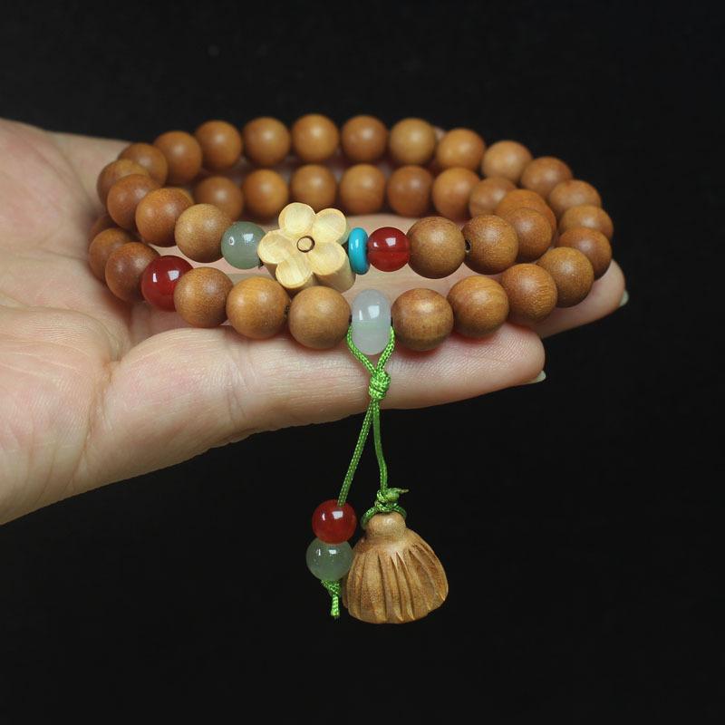 8mm Barbie Sandalwood Double Loop Beaded Bracelet Lotus Pod Pendant Chinese Style Wooden Hand Jewelry Fashion Daily Decor