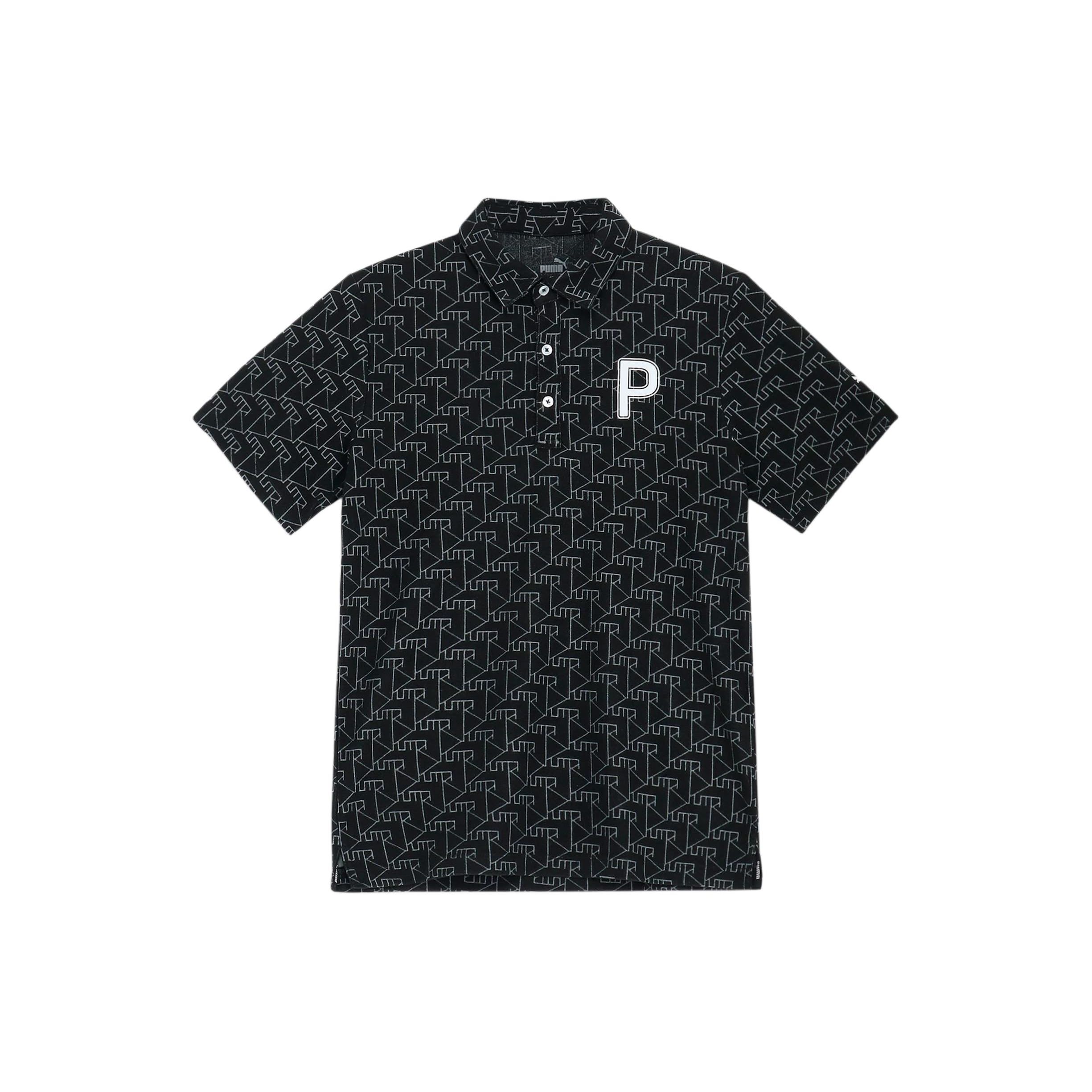 

Puma Логотип в виде букв, принт по всей поверхности, повседневная футболка-поло прямого кроя с коротким рукавом, мужские футболки-поло, черная 627644-01 M