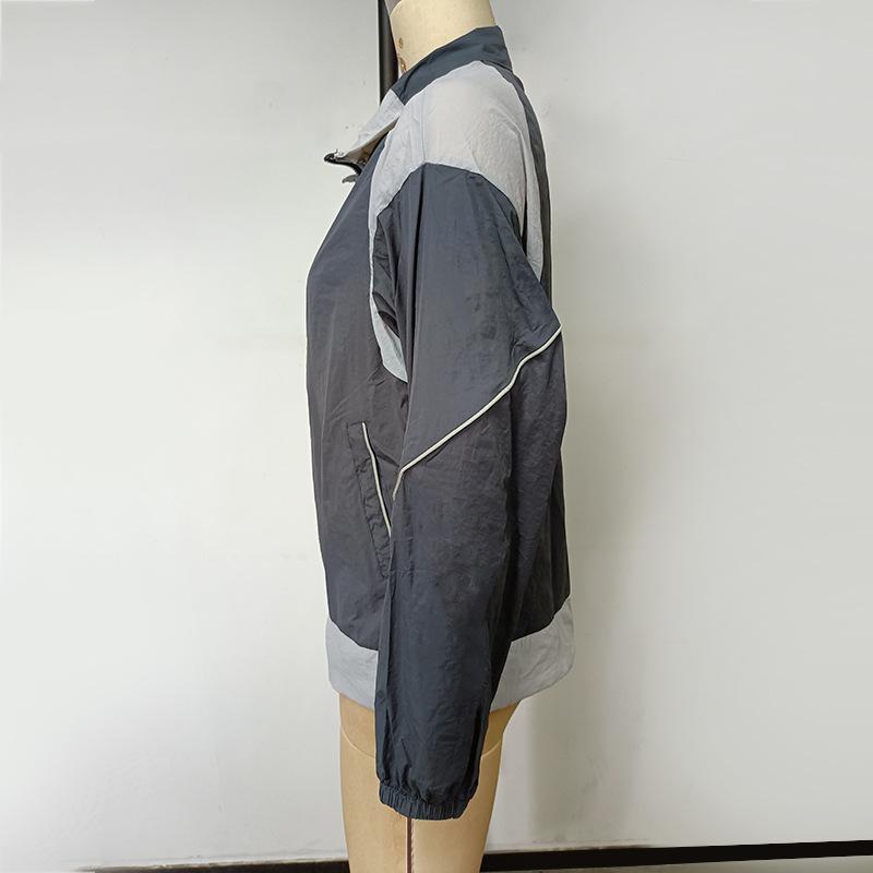 Women's Casual Autumn Clashing Colour Splicing Lapel Long Sleeve Sun Protection Jacket