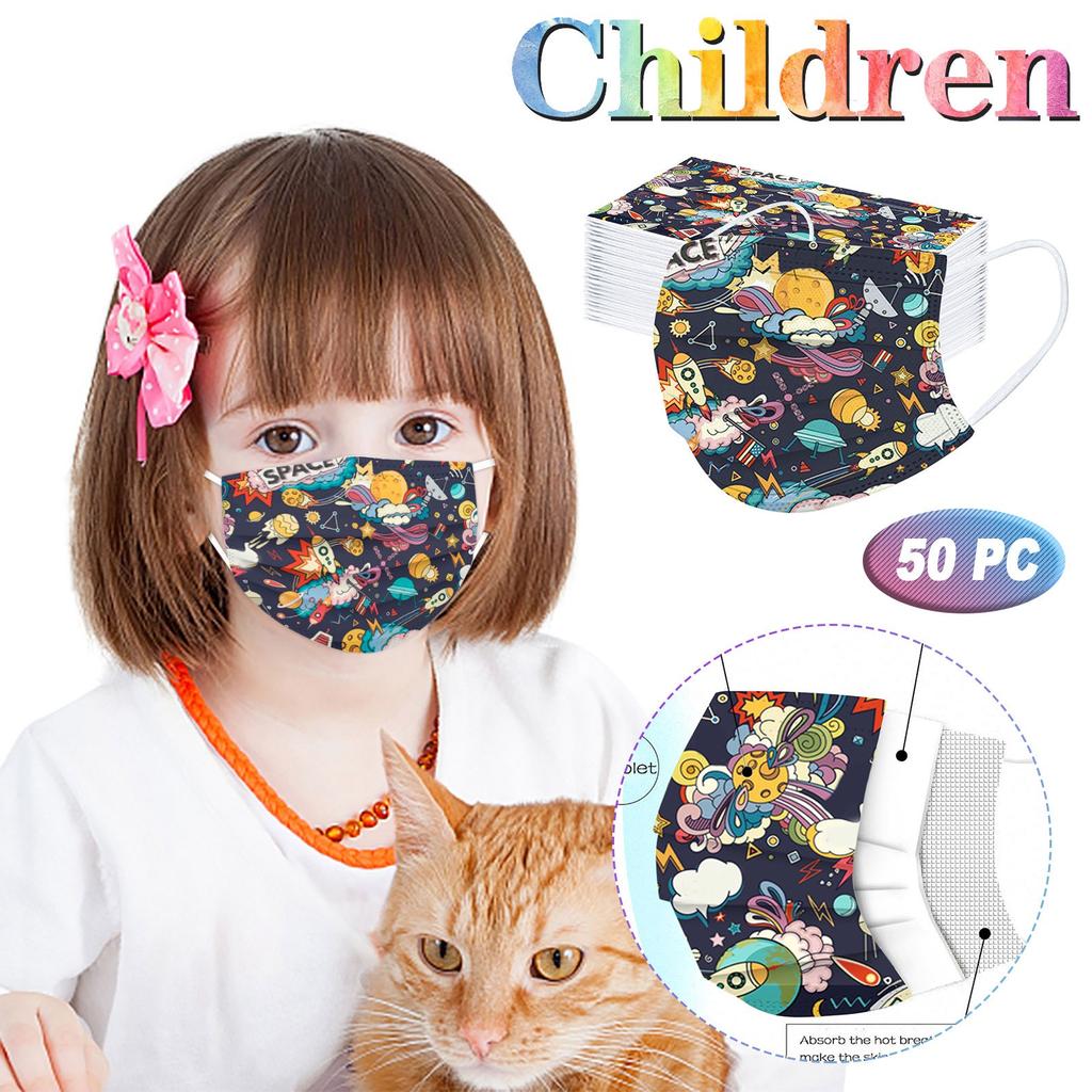 50PCS Children's Three-Layer Protective Dust-Proof Cartoon Print Disposable Mask