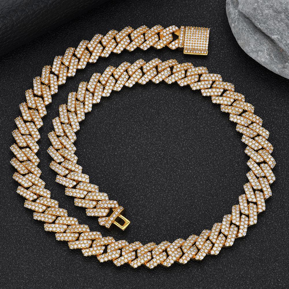 NUOYA Trendy Rapper Jewelry 18K Gold Plated Double Row Diamond Cut Cuban Link Chain Necklace Gift for Men