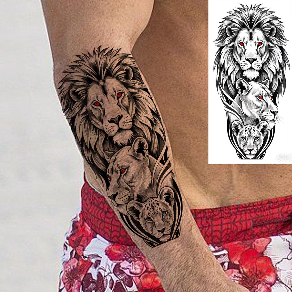 1 Sheet Death Skull Lion Temporary Tattoos For Men Women Adults Fake Wolf Skeleton Tattoo Sticker Sleeve Black Zeus