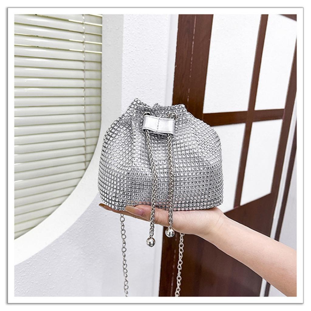 Bolso de Mano Nuevo Moderno y Elegante para Mujeres, Bolso de Hombro Diamantado Texturizado, Bolso de Cadena a la Moda, Bolso Diagonal Tipo Cubo de Agua