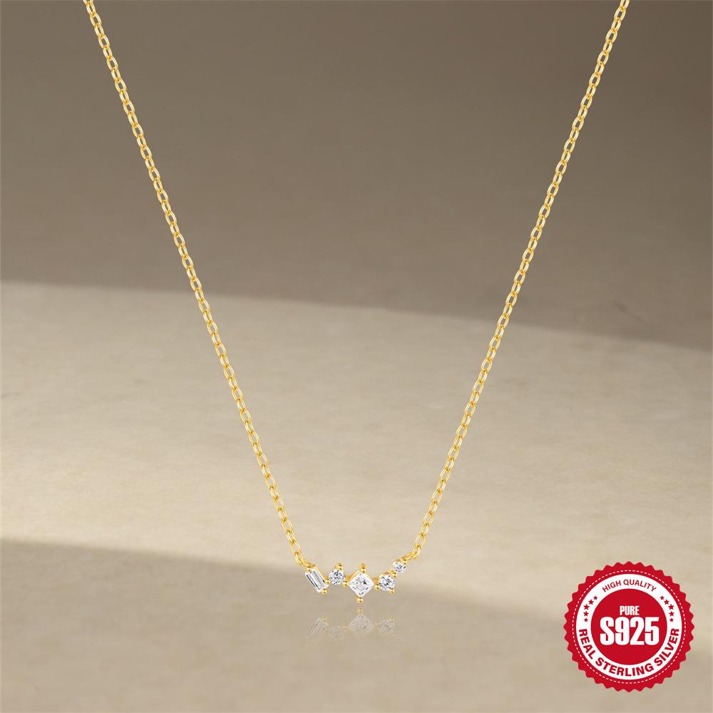 Fashion S925 Sterling Silver Single-Row Splicing Geometric Versatile Simple Commuter Necklace Collarbone Chain
