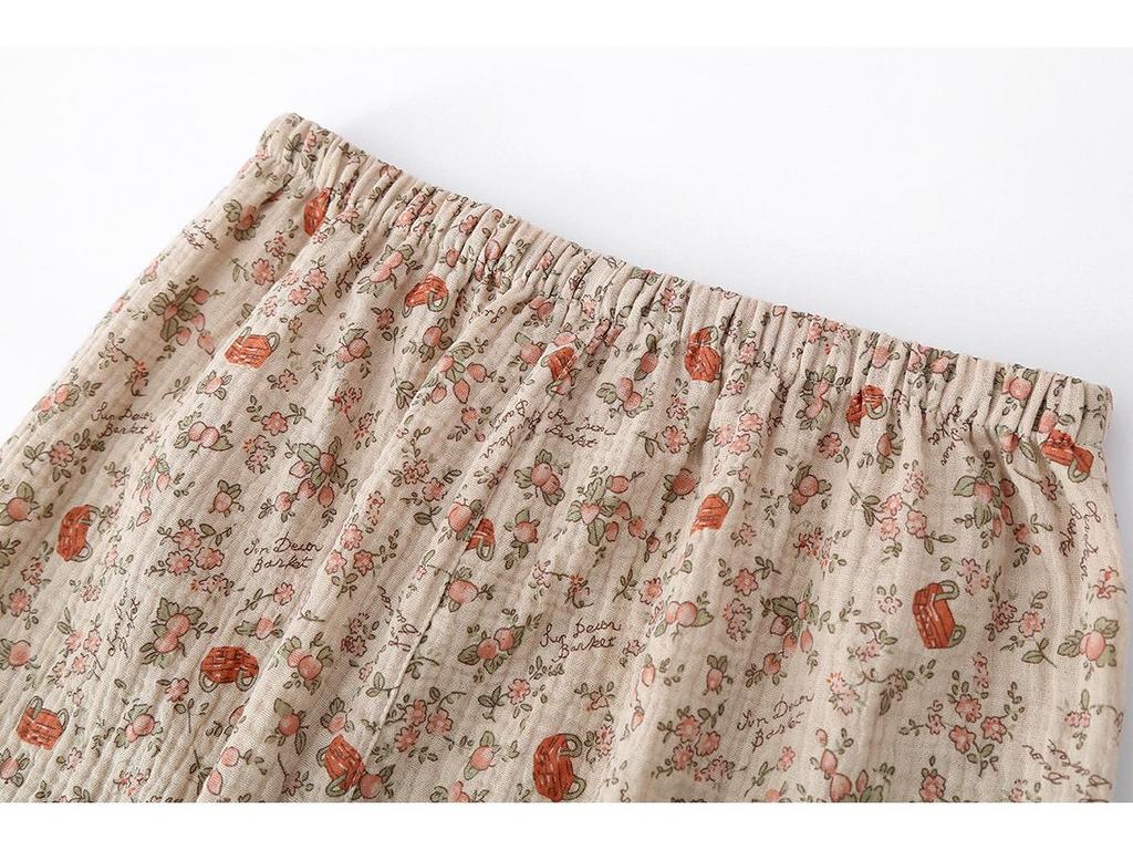 Women's Summer Cotton Crepe Pajama Set - Short-Sleeved Lapel Top, Trousers & Shorts