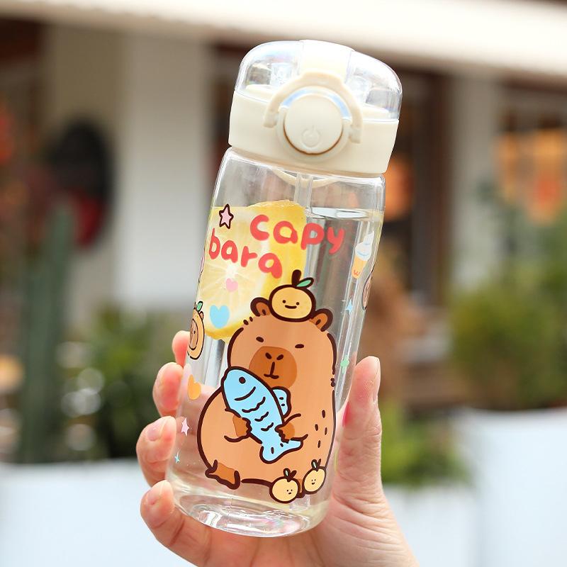 1 Piece Cartoon Capibala Cup With Straws Leakproof Water Bottle 400/750Ml Kids Water Sippy Cup Children'S Plastic Water Cup