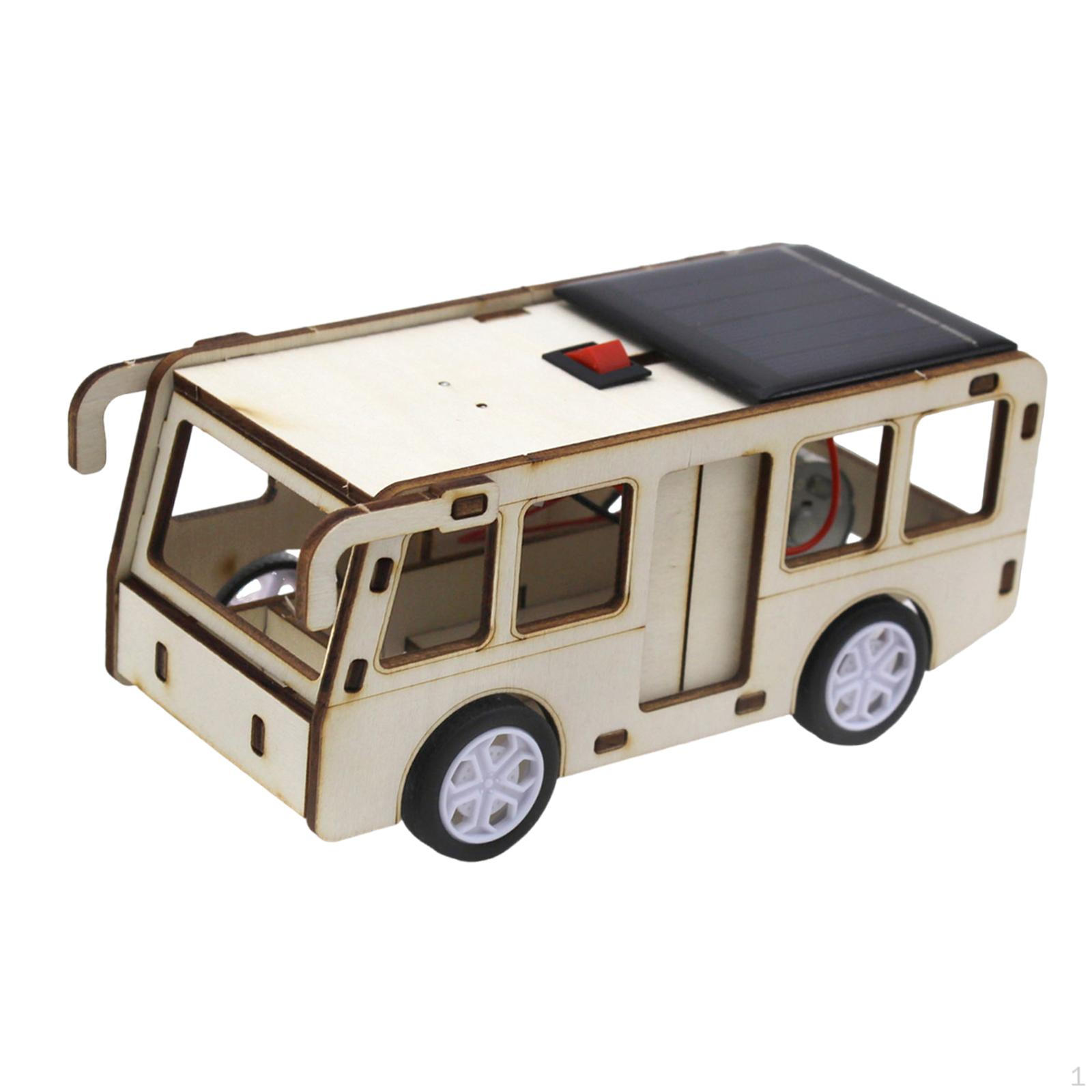 

Solar Powered Wood Bus Toy Car Children Educational Project Kit Desk Decor Reusable DIY Crafts
