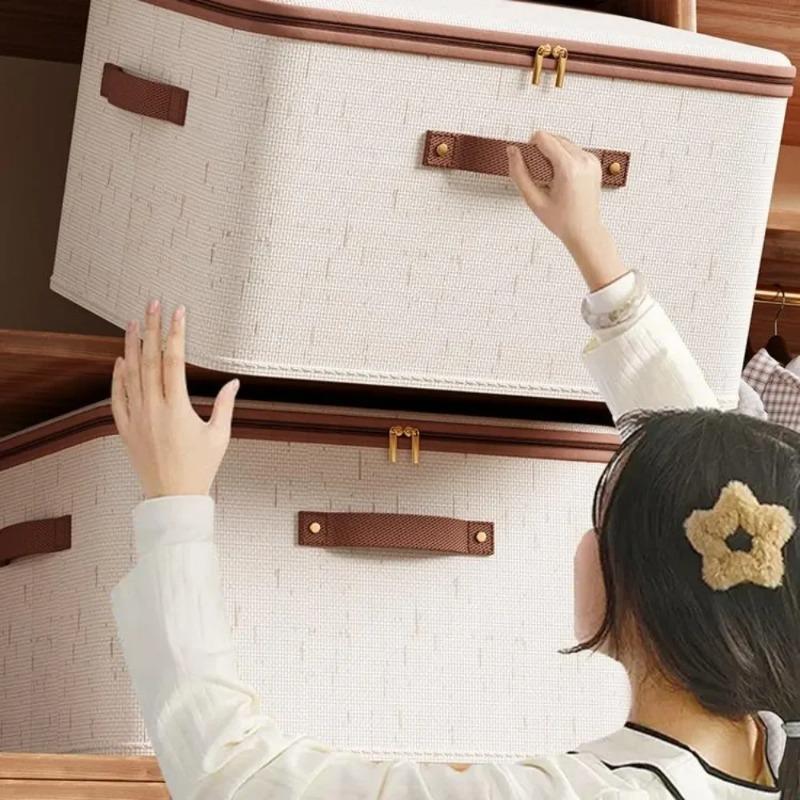 With Rivets Storage Box Linen Large Capacity with Lid Zipper Home Handheld Clothes Trousers Dormitory Wardrobe Organiser Bin