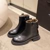 Women's Warm Thick Fleece Short Boots Autumn Winter New Versatile Boots Women Thick Heel Side Zipper Casual Square Short Booties