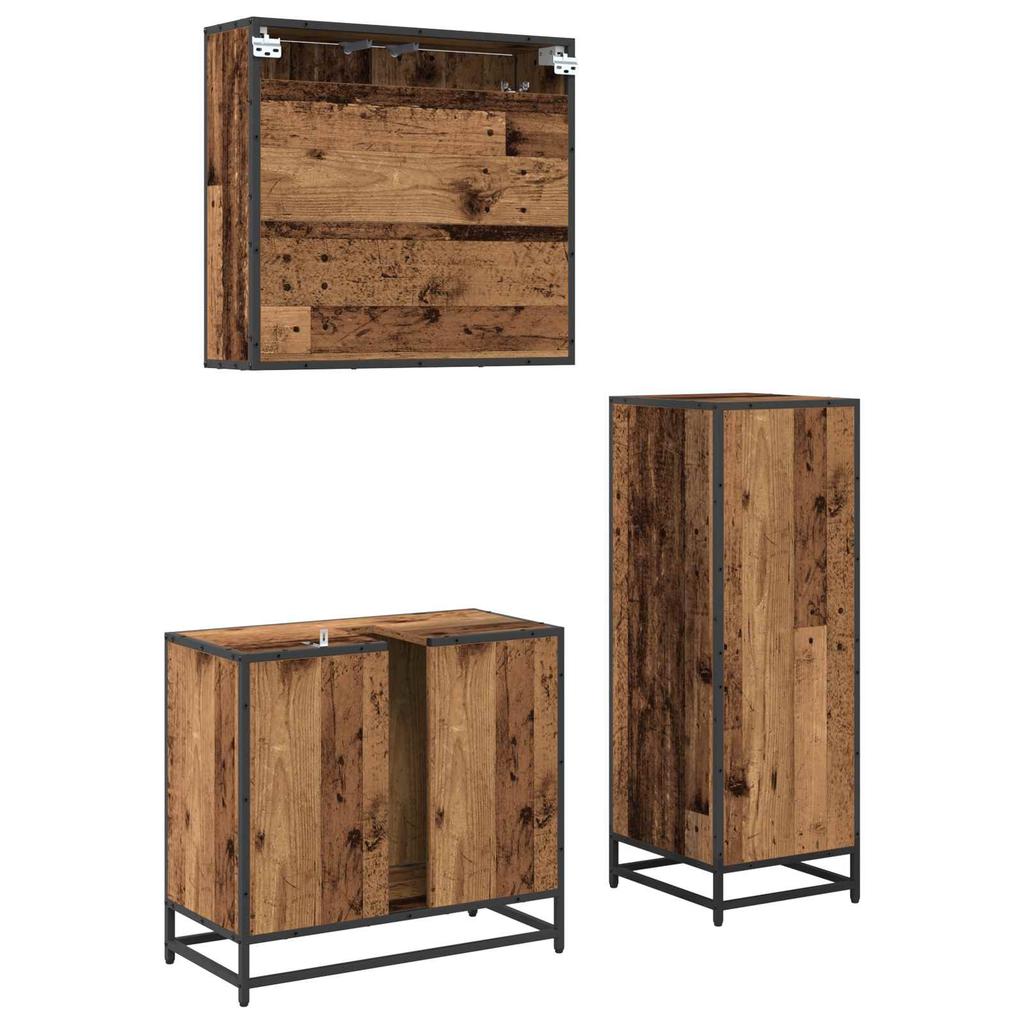 Bathroom Furniture Set with Drawers 3 Pcs Reclaimed Wood Effect Particleboard