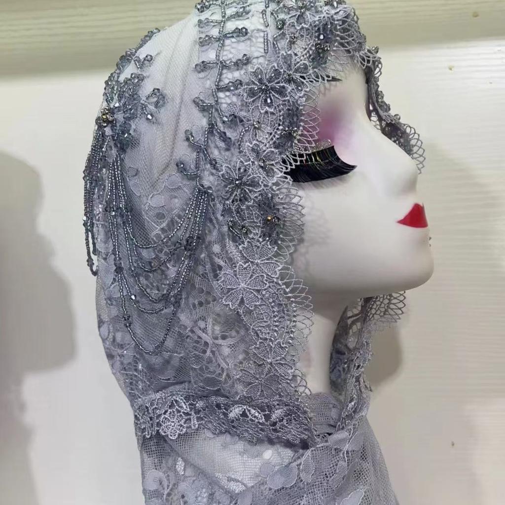 Muslim Women's Hijabs Black Grey with Beading Ramadam Headscarf  Evening Party Luxury Kufi Scarf Dubai Turban Islam Hat