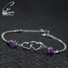 925 Sterling Silver Double-Layer Heart Bracelet with Amethyst - Korean Fashion, Perfect for Couples & Christmas