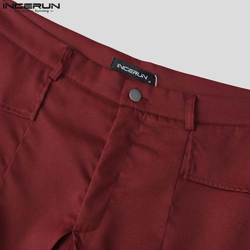 INCERUN Men Zipper Up Layers Patchwork Casual Long Straight Pants Trousers