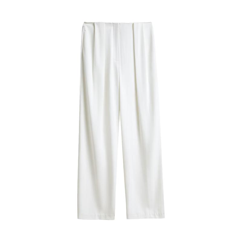 LANGZI Women s White High-Waist Pleated Trousers 2XL