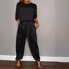 2024 European & American Women's Satin Half-Sleeve Top and Pants Set