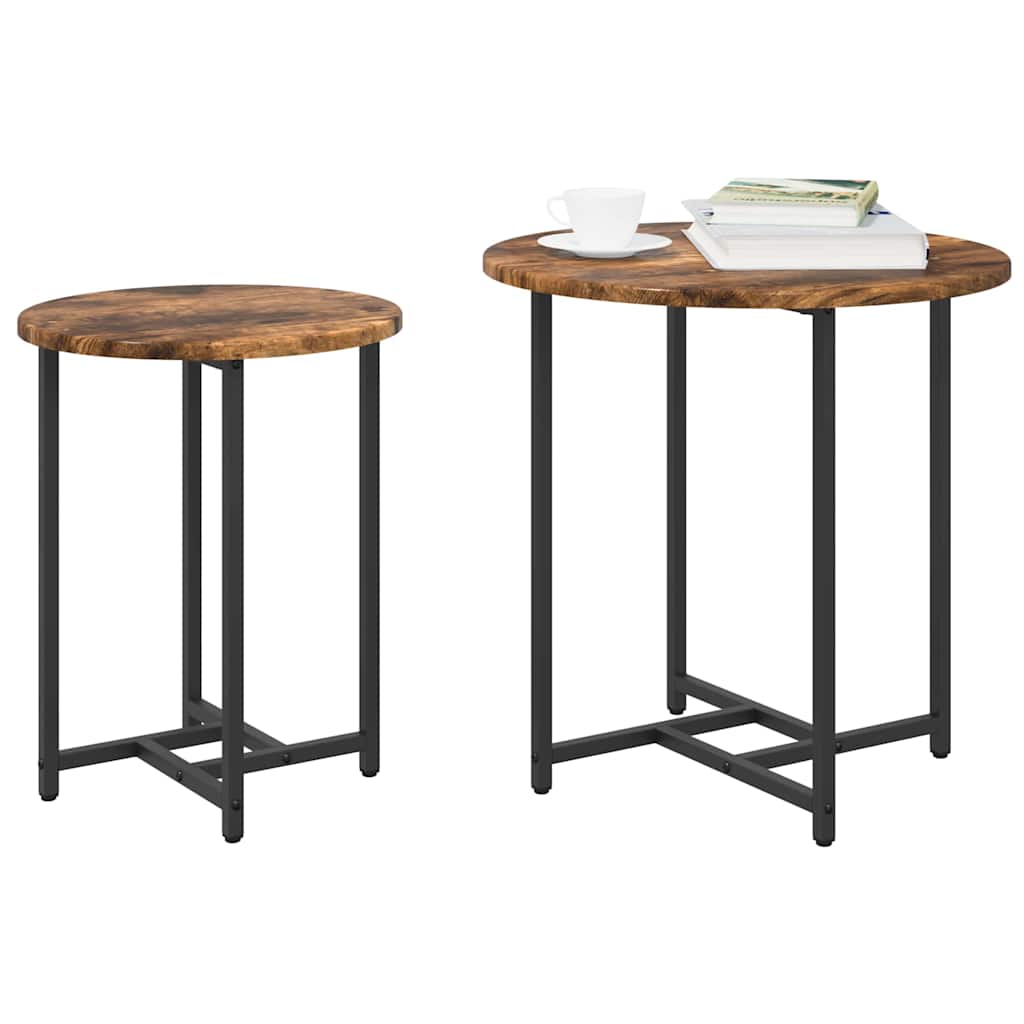 Side Table Set 2 pcs Smoked Oak and Black