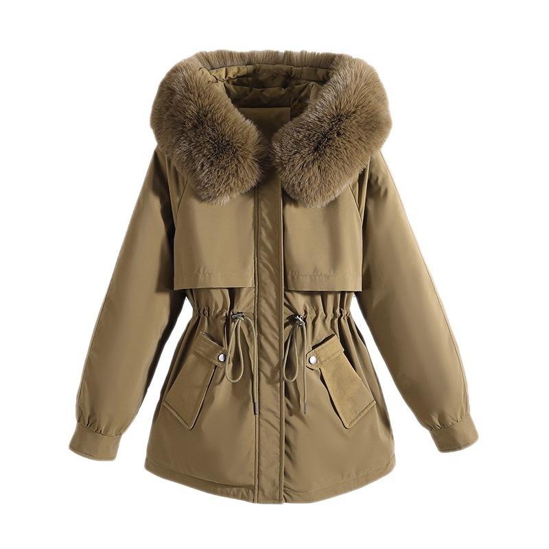 Women's Big Fur Collar Loose Pie Overcomes Short Cotton Clothes, Winter Waist Warm Cotton Coat