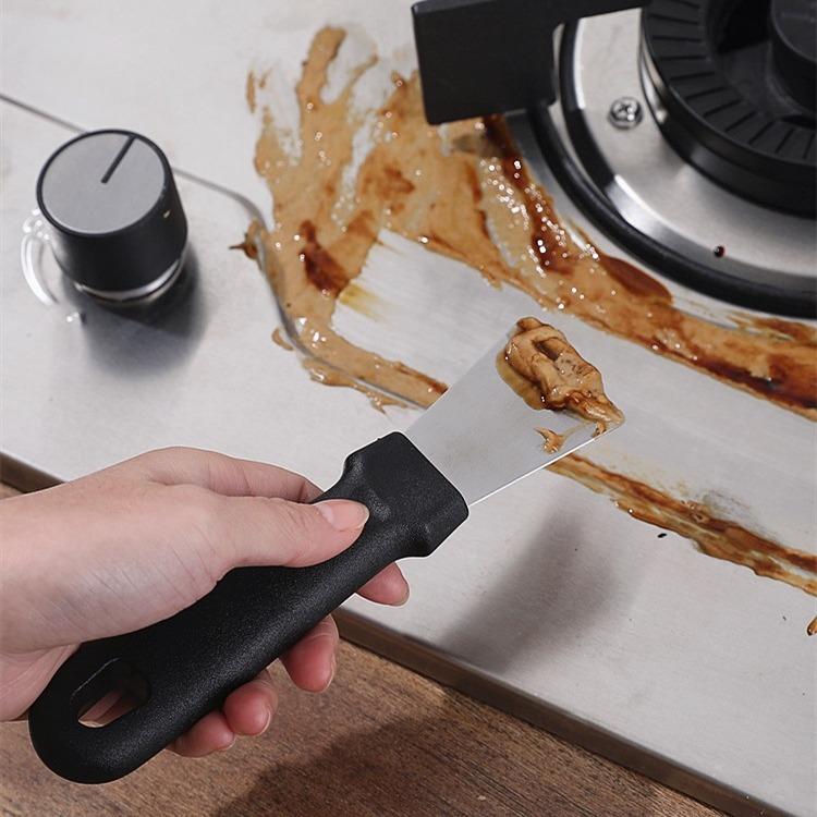 Oil Fume Shovel Straight Head Stainless Steel Pot Bottom Small Spatula Kitchen Tool De-icing Shovel Multi-functional Scraper Oil Cleaning Shovel ARI