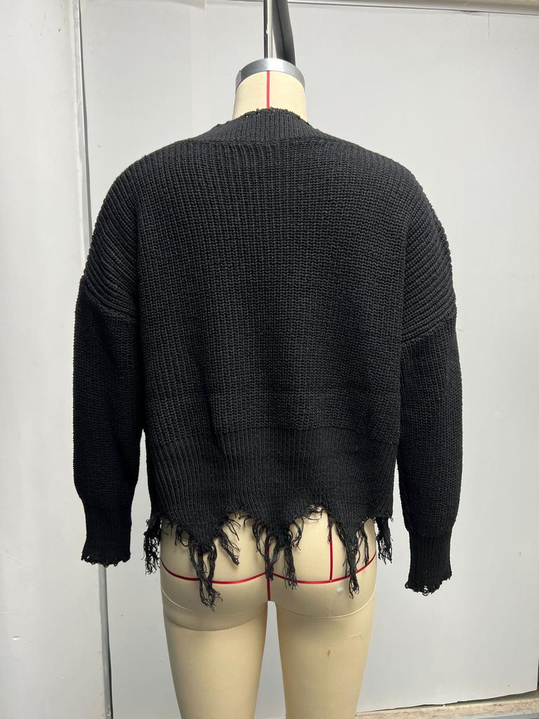 Pulovere Moda simplă Largi Vintage Moda de toamnă și iarnă Haine clasice moale pentru femei Bumbac ciucuri găuri sparte Pulover tricot