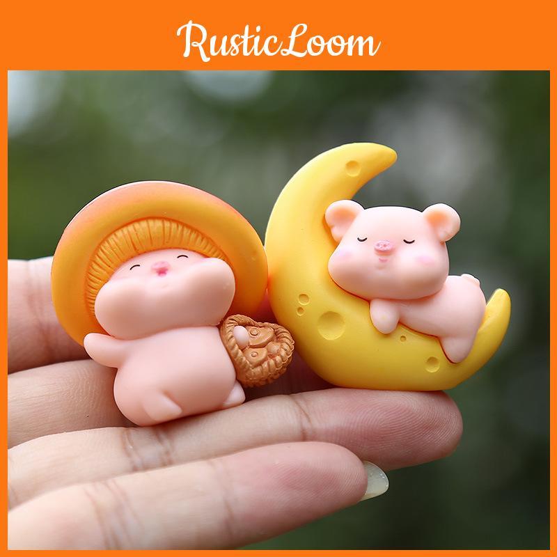 Moon Pig Miniature Figurine Creative Animal Micro Landscape Desk Decor Ornament