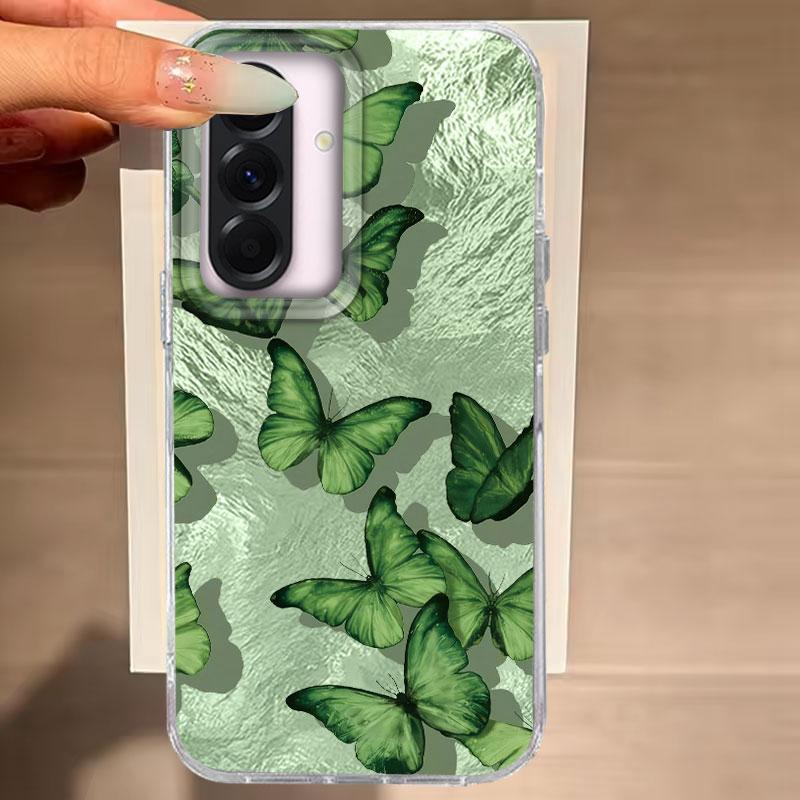 Case For Samsung Galaxy A56 A36 A16 A25 A35 A26 S25 S24 Plus Ultra FE Phone Cover Green Butterfly Gradient For  Samsung A55 Bags