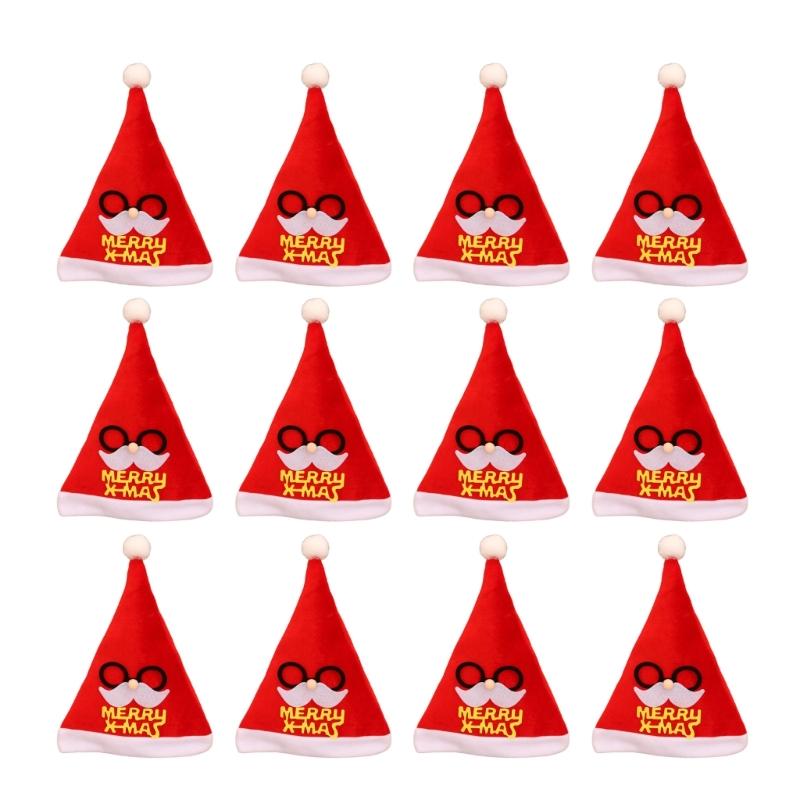 Set of 12 Christmas Party Santa Hat with Belt Decoration Festival Santa Hat For Holiday Celebration